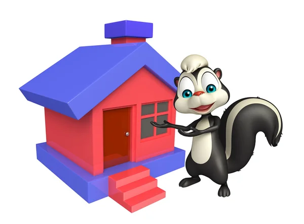 Divertido personaje de dibujos animados Skunk con el hogar — Foto de Stock