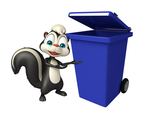 臭鼬的卡通人物与垃圾桶 — 图库照片