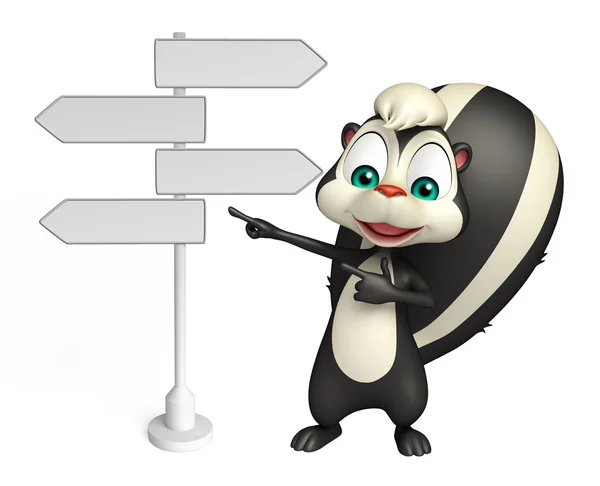 Skunk cartoon character with way sign — Stock Photo, Image