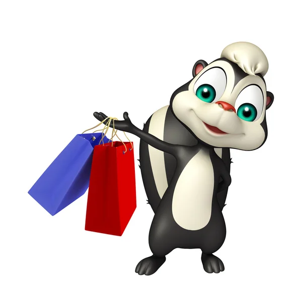 Skunk personaje de dibujos animados con bolsa de compras —  Fotos de Stock