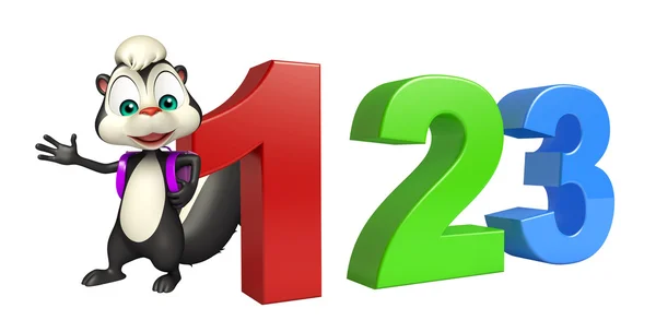 Skunk personaggio dei cartoni animati con 123 segno e sacchetto della scuola — Foto Stock
