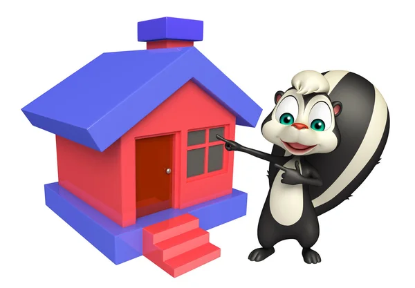 Divertido personaje de dibujos animados Skunk con el hogar — Foto de Stock