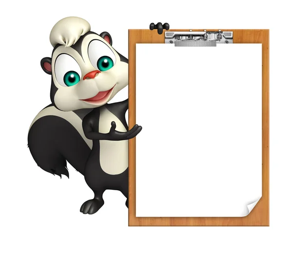 Divertido personaje de dibujos animados Skunk con almohadilla de examen — Foto de Stock