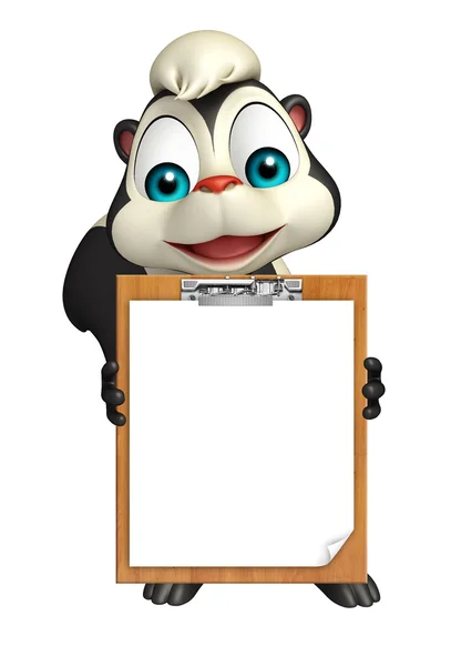 Divertido personaje de dibujos animados Skunk con almohadilla de examen — Foto de Stock