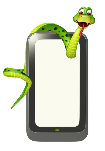 Φίδι κινούμενα σχέδια χαρακτήρα με κινητό — Φωτογραφία Αρχείου
