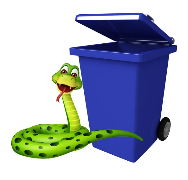 Divertente personaggio dei cartoni animati Snake con pattumiera — Foto Stock