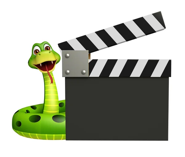 Χαριτωμένο φίδι κινούμενα σχέδια χαρακτήρα με clapboard — Φωτογραφία Αρχείου