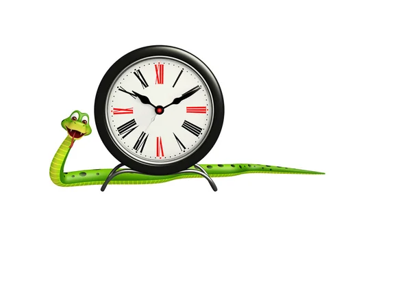 Snake cartoon character with clock — Stock Photo, Image