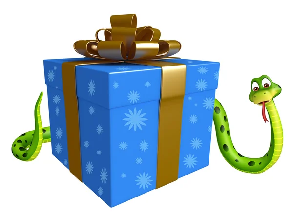 Φίδι κινούμενα σχέδια χαρακτήρα με giftbox — Φωτογραφία Αρχείου