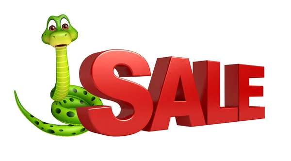 Söt orm cartoon karaktär med försäljning tecken — Stockfoto