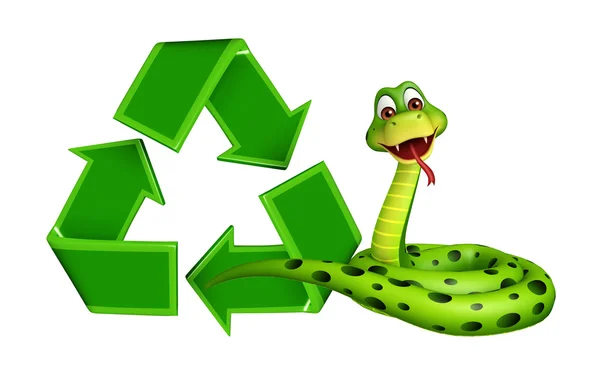 Divertido personaje de dibujos animados de serpiente con reciclaje — Foto de Stock