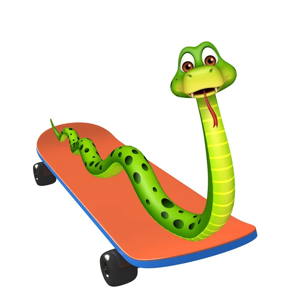 Sevimli yılan kaykay ile karakter karikatür — Stok fotoğraf