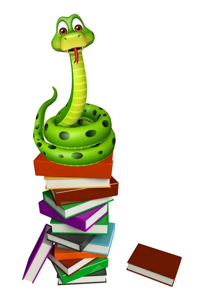 Cute Snake cartoon character with book stack — Stock Photo, Image