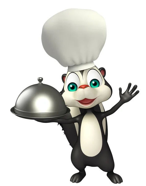 Skunk cartoon character with chef hat and cloche — Stock Photo, Image