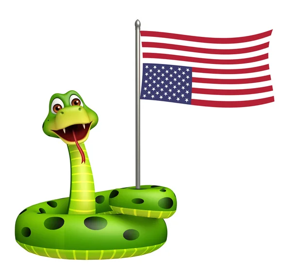 Διασκέδαση φίδι χαρακτήρα κινουμένων σχεδίων με σημαία — Φωτογραφία Αρχείου