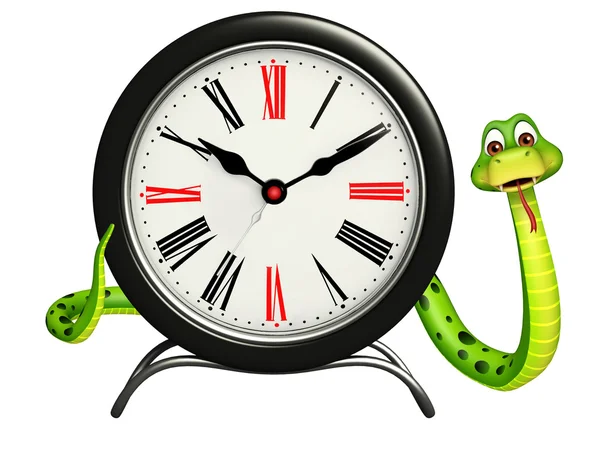 Snake cartoon character with clock — Stock Photo, Image