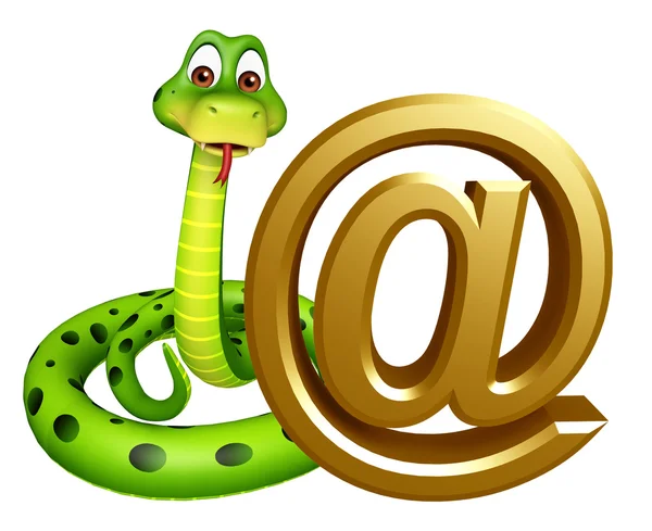 Cute Snake cartoon character with at the rate sign — Stock Photo, Image