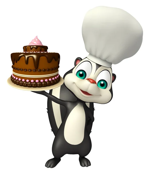 Веселий персонаж мультфільму Скунк з тортами та капелюхом шеф-кухаря — стокове фото