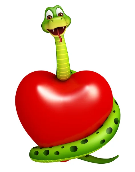 귀여운 뱀 만화 마음으로 문자 — 스톡 사진