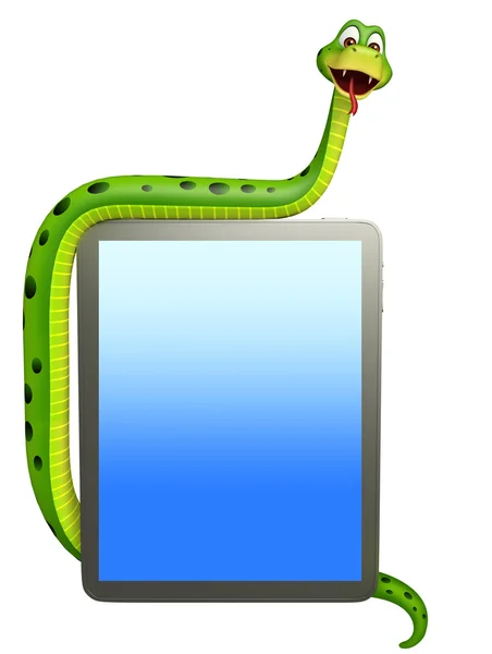 Cute Snake cartoon character with tab — Stock Photo, Image