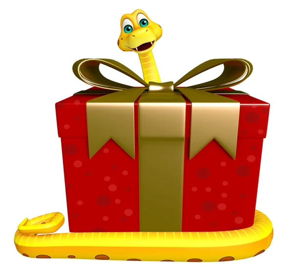 Serpiente personaje de dibujos animados con caja de regalo —  Fotos de Stock