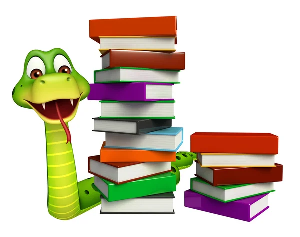 Cute Snake cartoon karakter met boek stack — Stockfoto