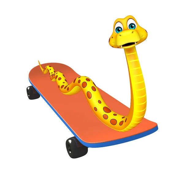 Ładny wąż kreskówka postać z deskorolka — Zdjęcie stockowe