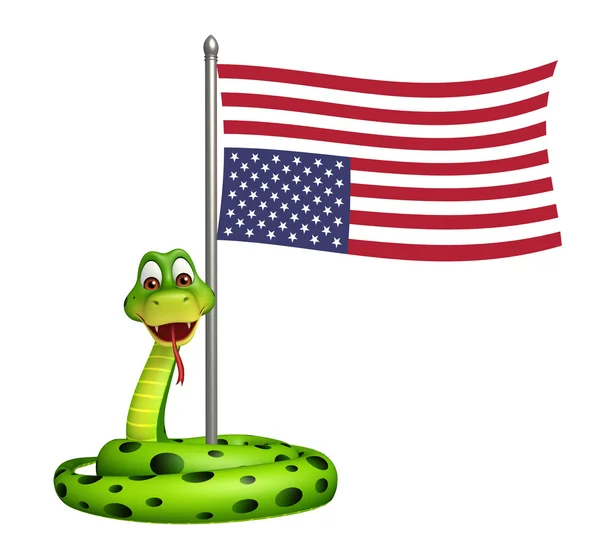 Serpiente personaje de dibujos animados con bandera —  Fotos de Stock