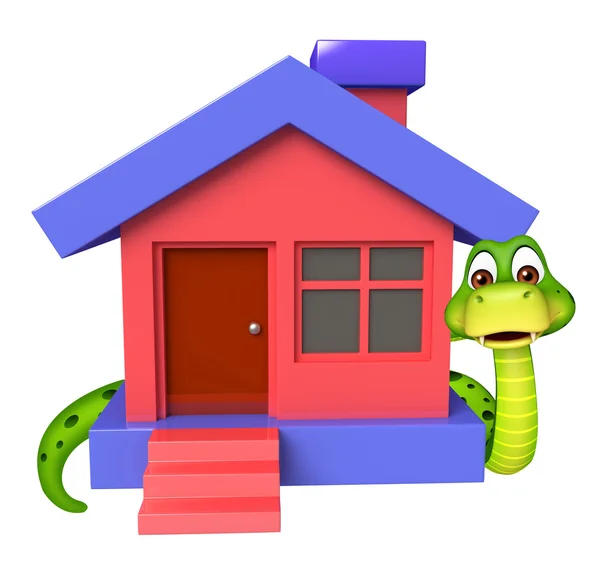 Lindo personaje de dibujos animados de serpiente con el hogar — Foto de Stock