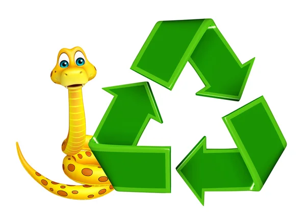 Lindo personaje de dibujos animados de serpiente con reciclaje — Foto de Stock