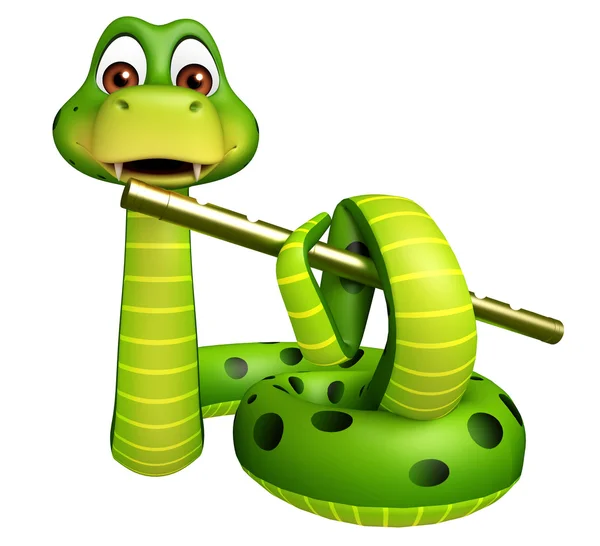 Snake kreslená postava s flétnou — Stock fotografie