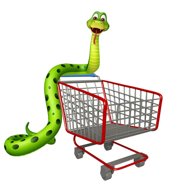 Schlange Cartoon-Figur mit Trolly — Stockfoto