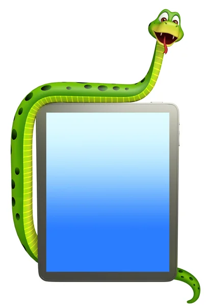 Cute Snake cartoon character with tab — Stock Photo, Image