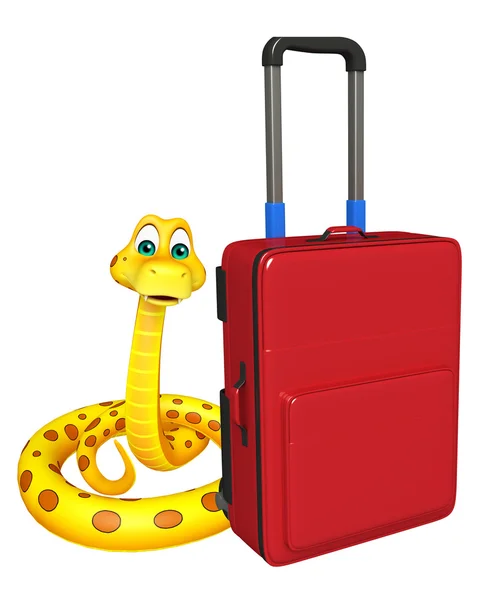 Sevimli yılan çizgi film karakteri ile seyahat çantası — Stok fotoğraf