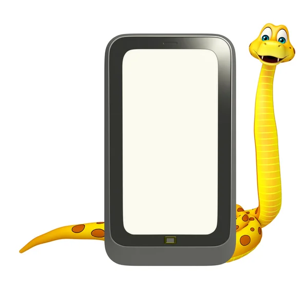 Милий персонаж мультфільму Змії з мобільним — стокове фото