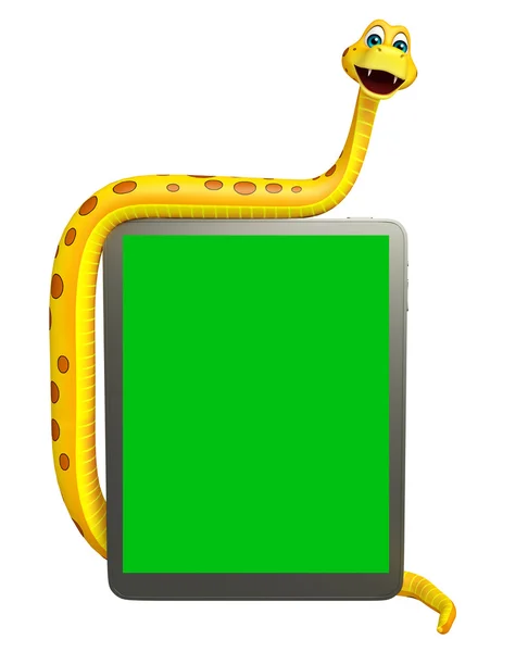 Cute Snake cartoon character with tab — Stock Photo, Image