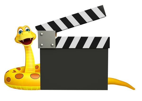 Eğlenceli yılan çizgi film karakteri ile fıçı tahtası — Stok fotoğraf