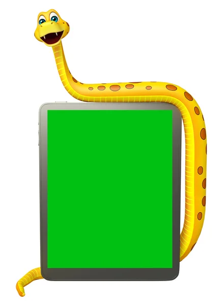 Cute Snake cartoon character with tab — Stock Photo, Image