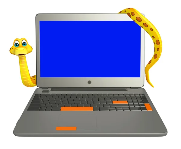 Fun Snake cartoon character with laptop — Stock Photo, Image