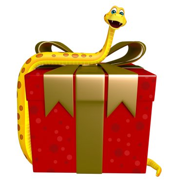 Yılan giftbox ile karakter karikatür 