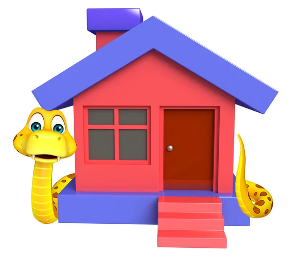 Snake cartoon character with home — Stock Photo, Image