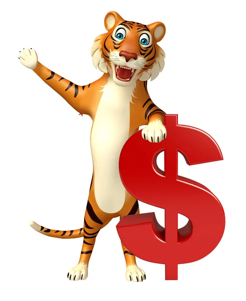 Niedliche Tiger-Cartoon-Figur mit Dollarzeichen — Stockfoto