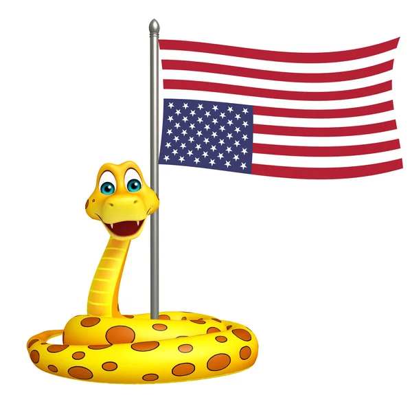 Personnage de dessin animé serpent mignon avec drapeau — Photo