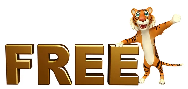 Cute Tiger cartoon character with free sign — Stock Photo, Image