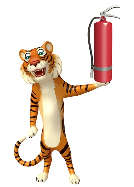 Tigres lindo personaje de dibujos animados con extinción de incendios — Foto de Stock