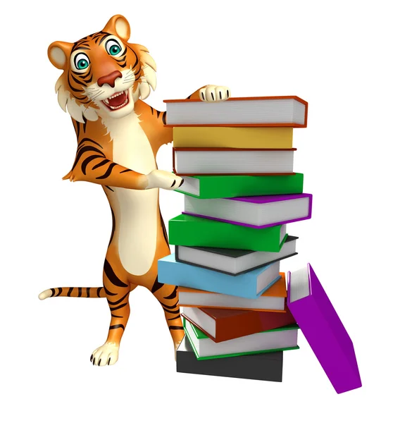 Leuke Tiger stripfiguur met boek — Stockfoto