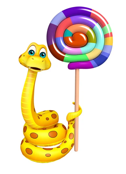 Schlange Cartoon-Figur mit Lollypop — Stockfoto