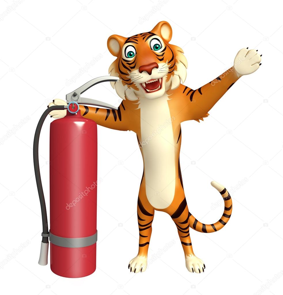 cuteTiger cartoon character with fire extinguishing  