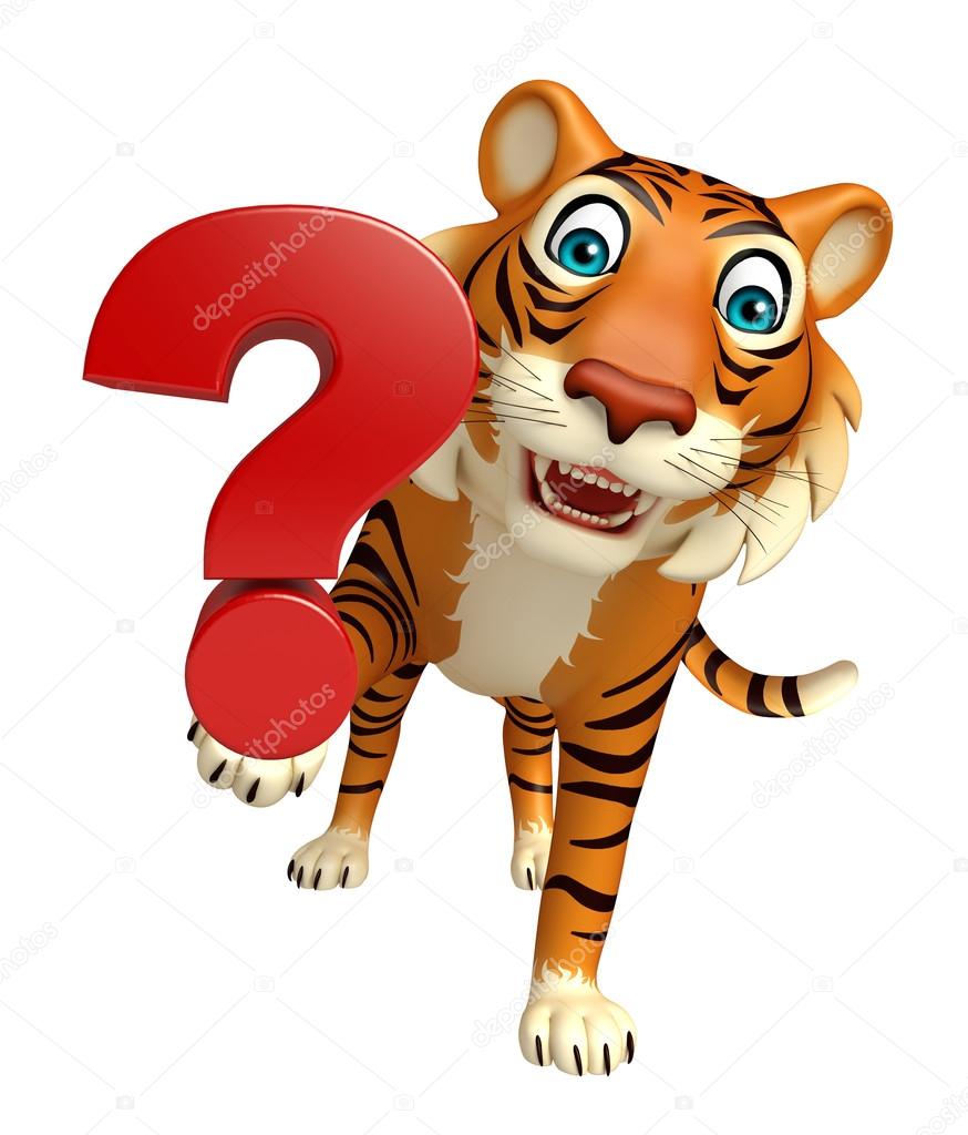 cuteTiger cartoon character  with question sign 