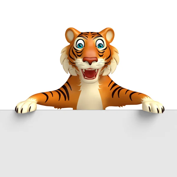 Spaß Tiger Cartoon-Figur mit Brett — Stockfoto